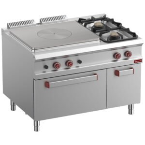 Fourneau taque coup de feu, 2 feux, four GN 2/1, armoire neutre fermée (G9/T2BFA12-N)