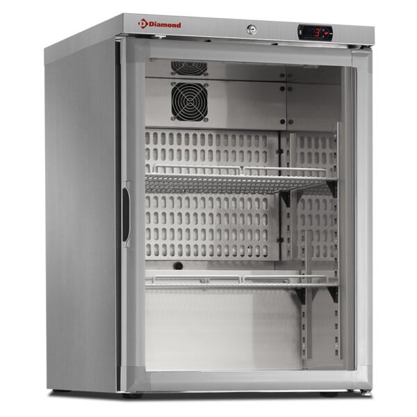 Frigo ventilé, vitrée, 150 Lit. acier inox (PFV202-R6X/G)